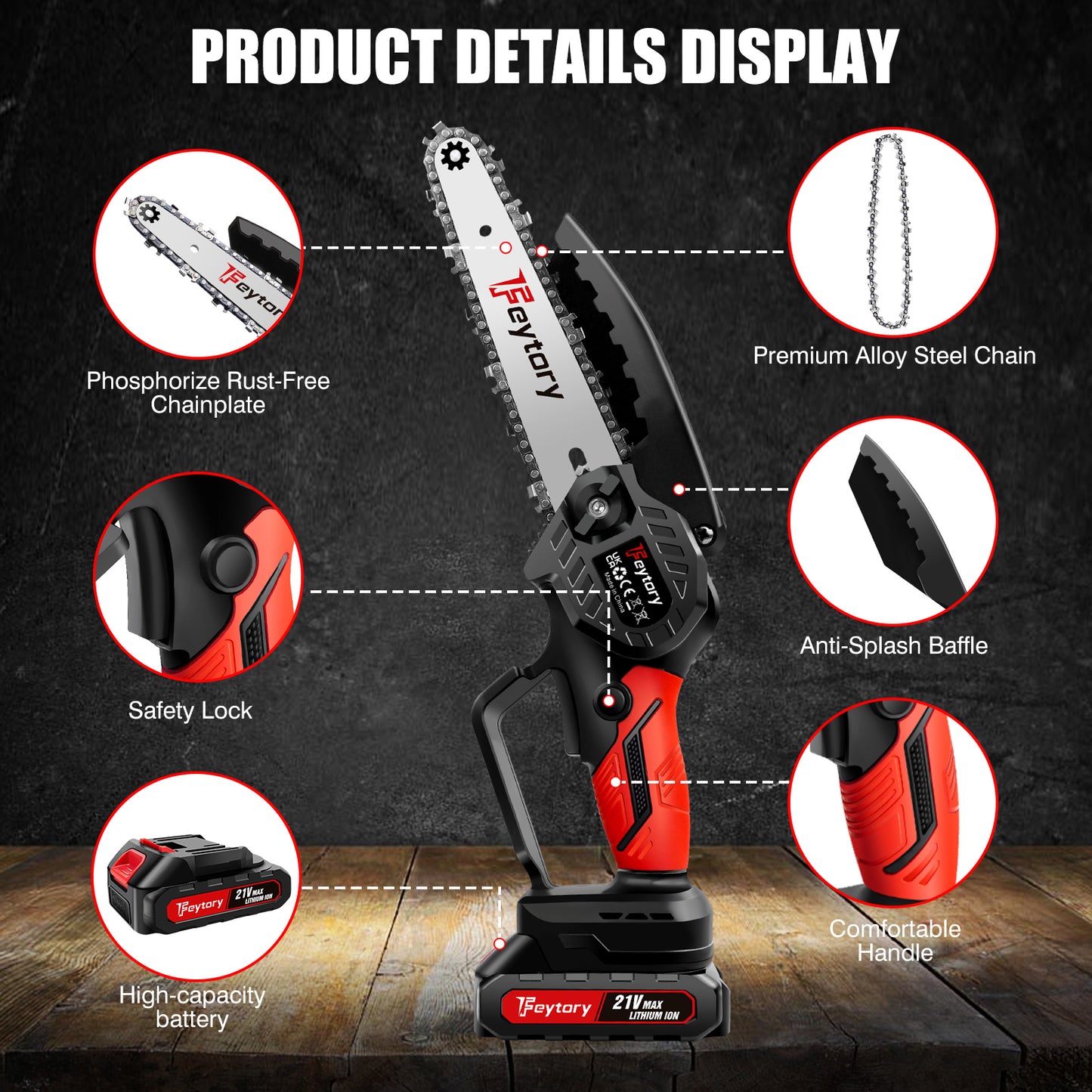 DayPlus Mini Chainsaw Cordless 6 Inch with Large LI-ion Battery, Powerful Electric Chainsaw with 2 Chains and Security Lock Saw