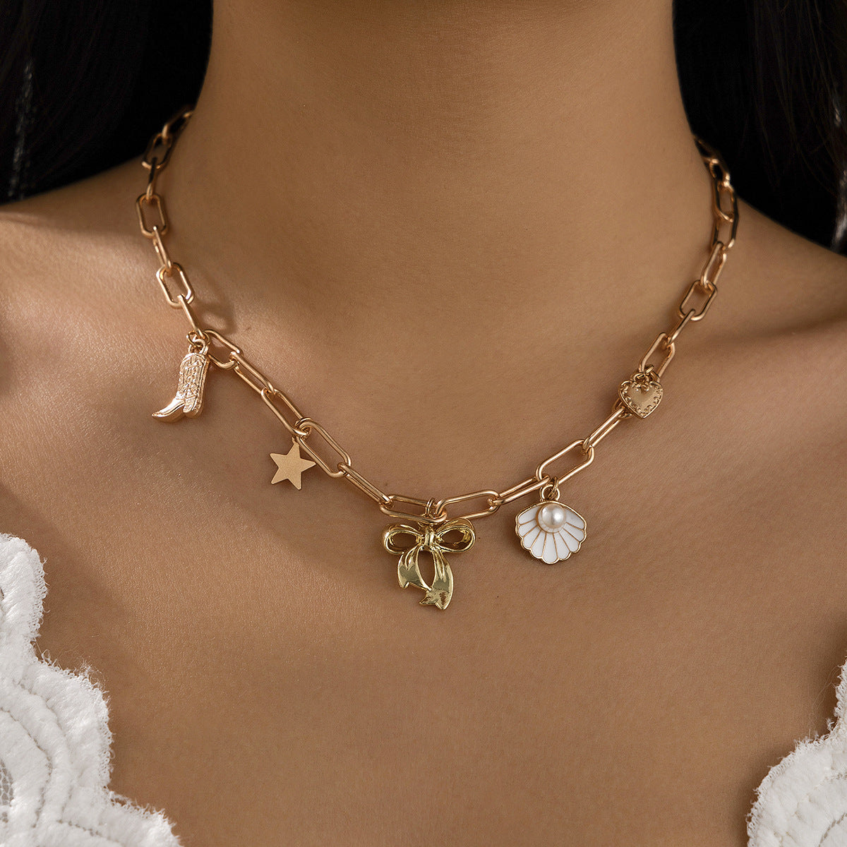 Ocean style fish tail imitation pearl tassel necklace necklaces beach starfish shell pendant accessories