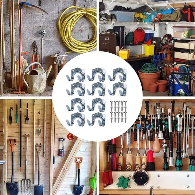 30pcs Tool Hooks & Screws Double Hooks Wall Mount Garden Shed Storage Utility