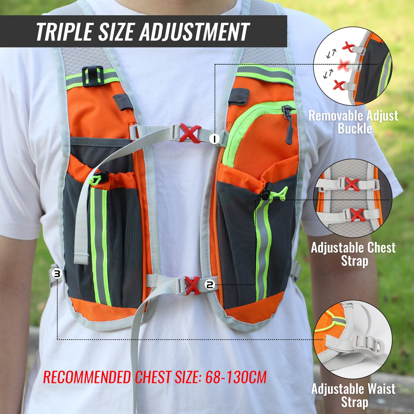 Nepfaivy Running Vest Hydration Backpack - Lightweight And Reflective Running Hydration Vest With Multi-pouches, Breathable And Adjustable Running Backpacks For Outdoor Running Cycling Climbing
