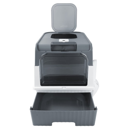 Grey Large Cat Litter Box Cat Pan Drawer Anti-Splashing Cat Potty Tray Cleaning