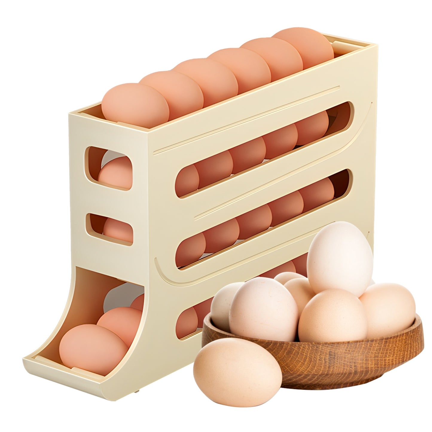 4-Tiers Auto Rolling Egg Dispenser, Space-Saving Egg Holder For Fridge And Countertop, Durable Plastic Kitchen Egg Organizer
