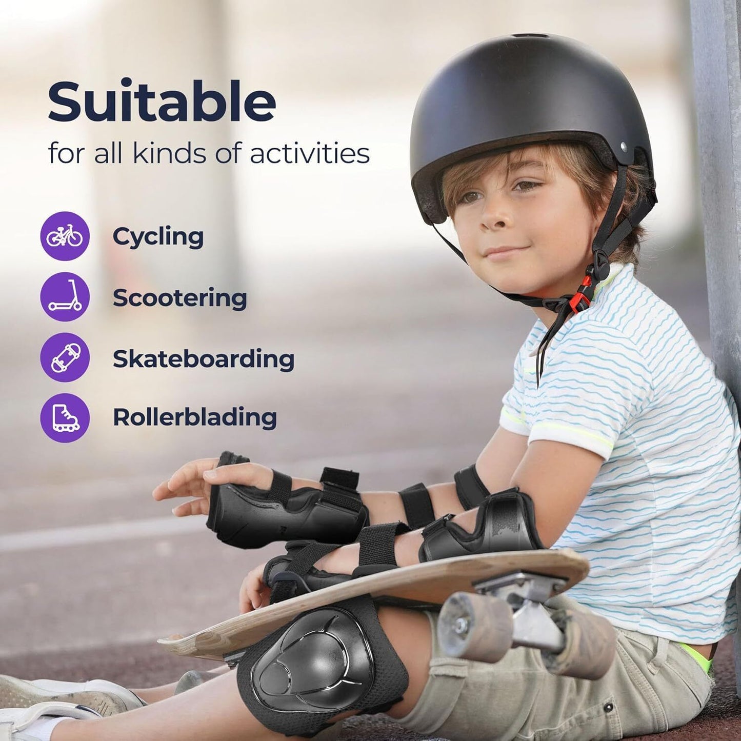 Kids Helmet For 3-10 Years Old Helmet And Knee Pads Set Adjustable Elbow &Wrist