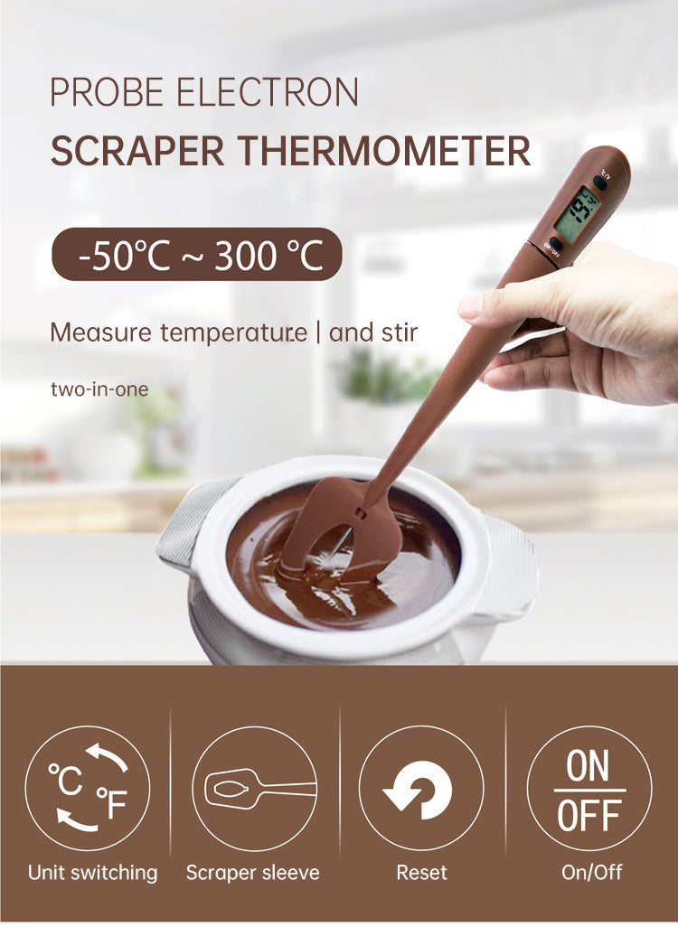 Digital Cooking Thermometer Double Use Silicone Scraper Spatula Safety Cooking Food BBQ Meat Thermometer Baking Tool