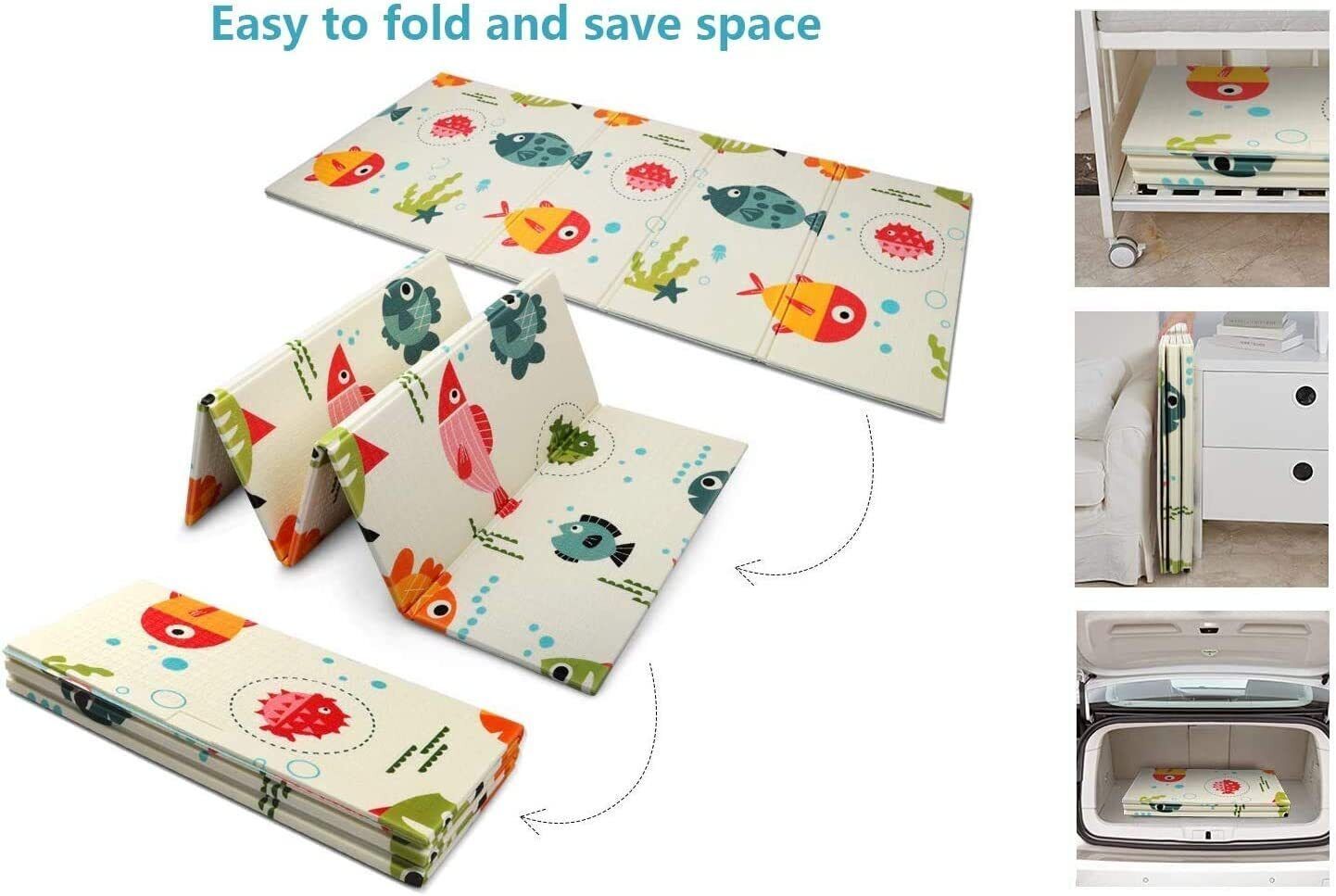 2 Sided Baby Play Mat Reversible Baby Kids Crawling Mat Folding Waterproof Mat