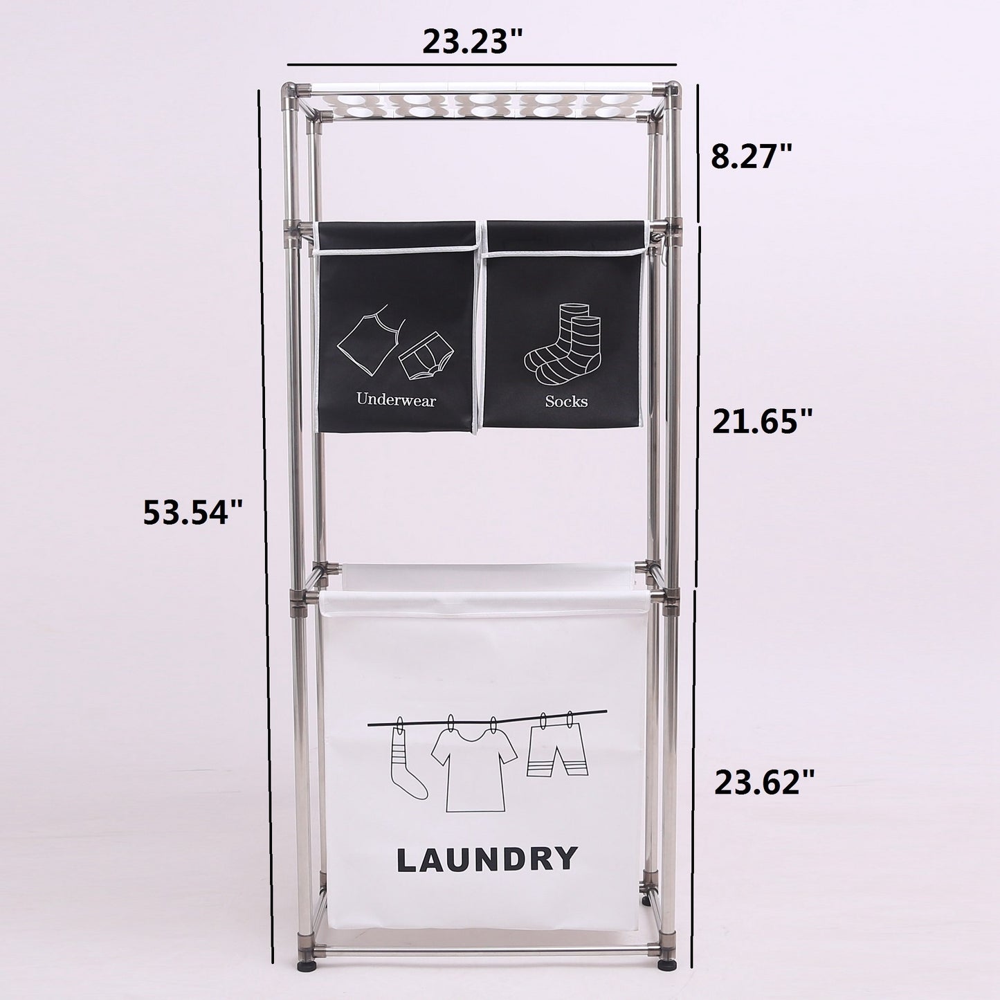 Rolling Laundry Sorter 4 Sections, 2 Tier Vertical Laundry Hamper With Wheels, Stackable Laundry Basket System For Bathroom, Laundry Room, Bedroom Light Dark