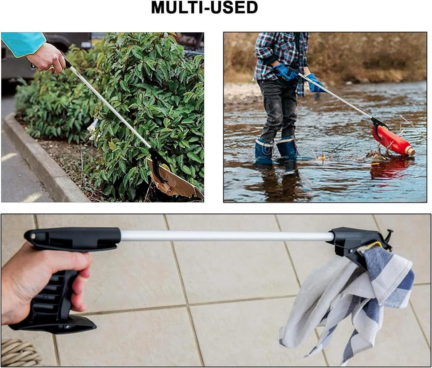 4 X LONG REACH GRABBER REACHER LITTER PICKER HELPING HAND HELD PICK UP TOOL