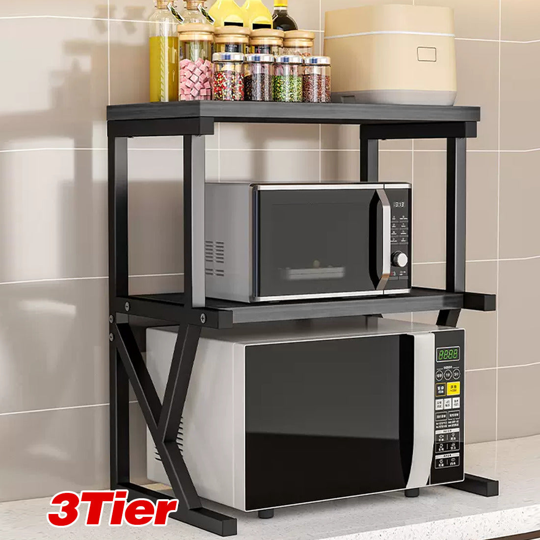 3 Tier Expandable Microwave Oven Rack Stand Storage Holder Kitchen Corner Shelf