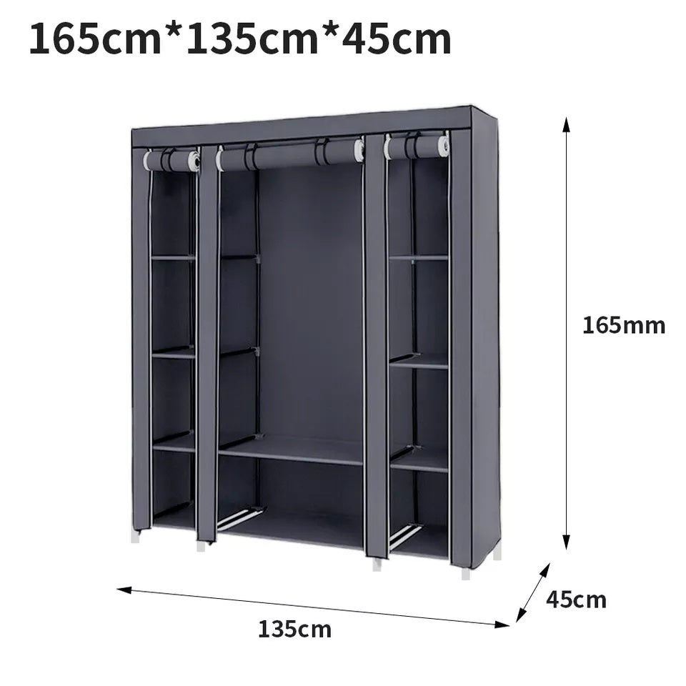 Fabric Canvas Wardrobe Clothes Storage Cupboard Hanging Rail Shelving Practical