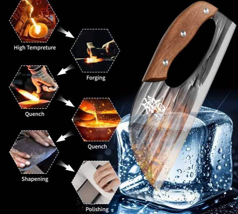 Hand Forged Bone Cutter Kitchen Knife, High-Carbon Stainless Steel, Ergonomic Handle, Dual-Use Slicer, Lightweight, Easy to Clean