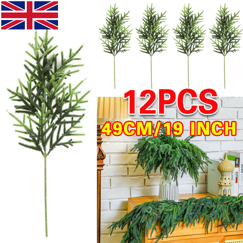 12pc Artificial Norfolk Pine Branches Pine Needle Branch For Christmas Decor