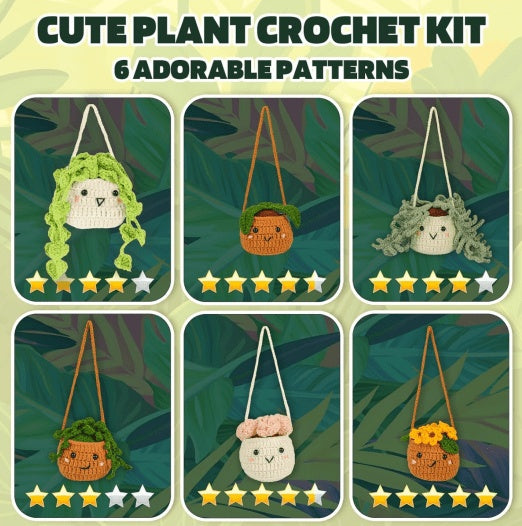 6 PC Cute Potted Plants Crochet Kit With Complete Crochet Accessories 40 Yarn