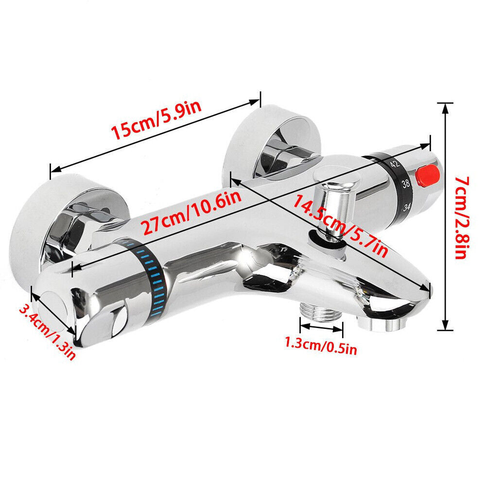 Chrome Bathroom Thermostatic Bath Shower Mixer Taps Deck Mounted Valve Bar Tap