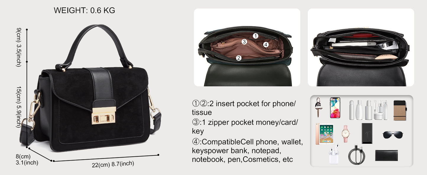 Miss Lulu Crossbody Bag for Women, Small Women's Top-Handle Bags, Suede Handbags for Shopping Traveling