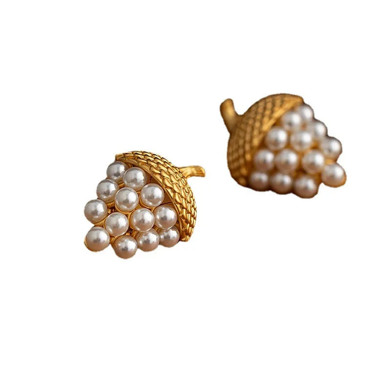 Silver Needle Grape Gold Color High Quality Simulated Pearl Earrings For Women Girl Party Gift Accessories