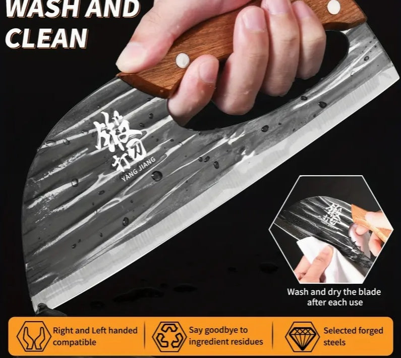 Hand Forged Bone Cutter Kitchen Knife, High-Carbon Stainless Steel, Ergonomic Handle, Dual-Use Slicer, Lightweight, Easy to Clean