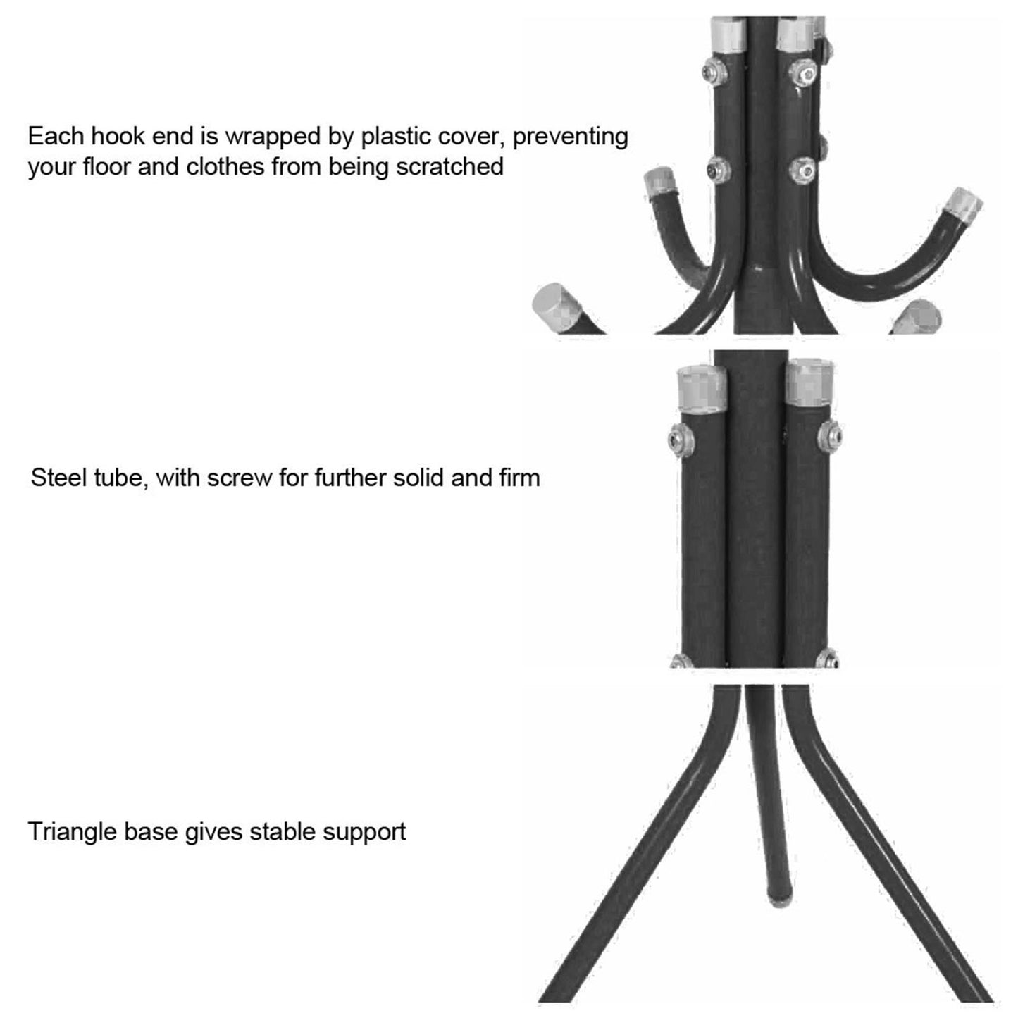 Multi Hook Metal Coat Hat Rack Tree Stand Clothes Bag Hanger Organizer for Home Bedroom (Black)