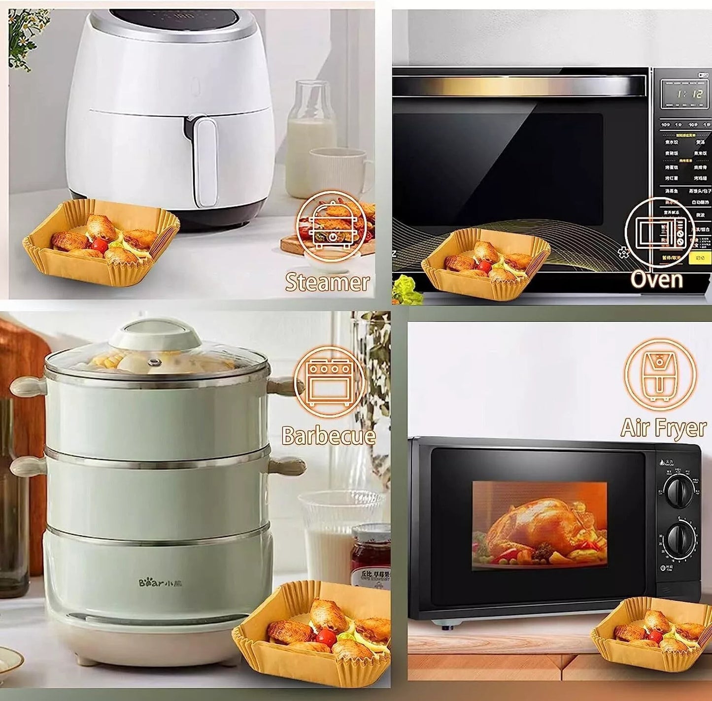 100PCS Air Fryer Liners Disposable Paper 6.3' Non Stick For Roasting Baking UK
