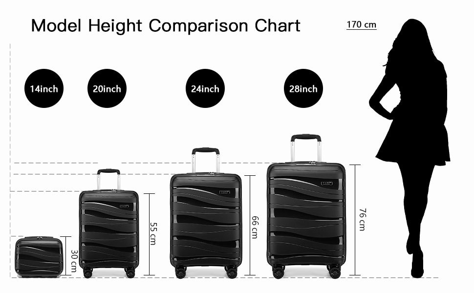 Kono Large Check in Luggage Lightweight Polypropylene Hard Shell Suitcase with TSA Lock Spinner Wheels