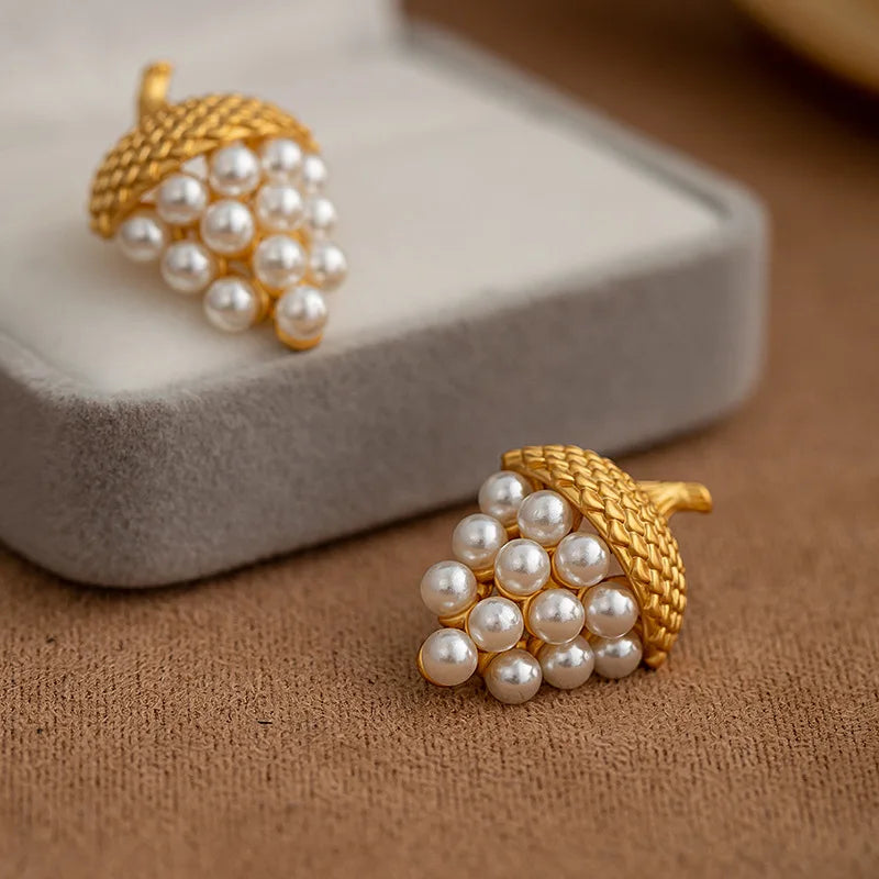 Silver Needle Grape Gold Color High Quality Simulated Pearl Earrings For Women Girl Party Gift Accessories
