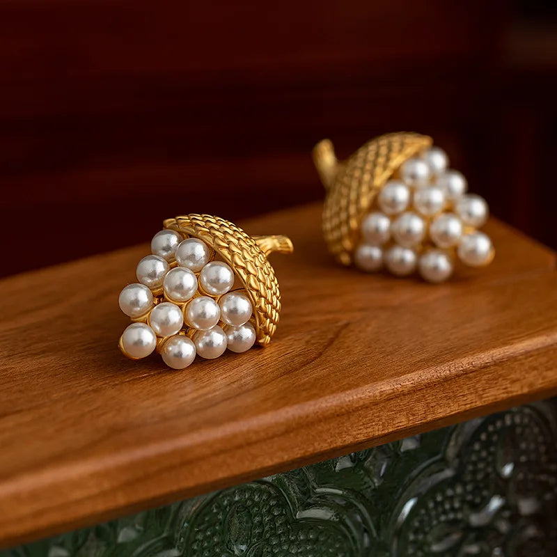 Silver Needle Grape Gold Color High Quality Simulated Pearl Earrings For Women Girl Party Gift Accessories