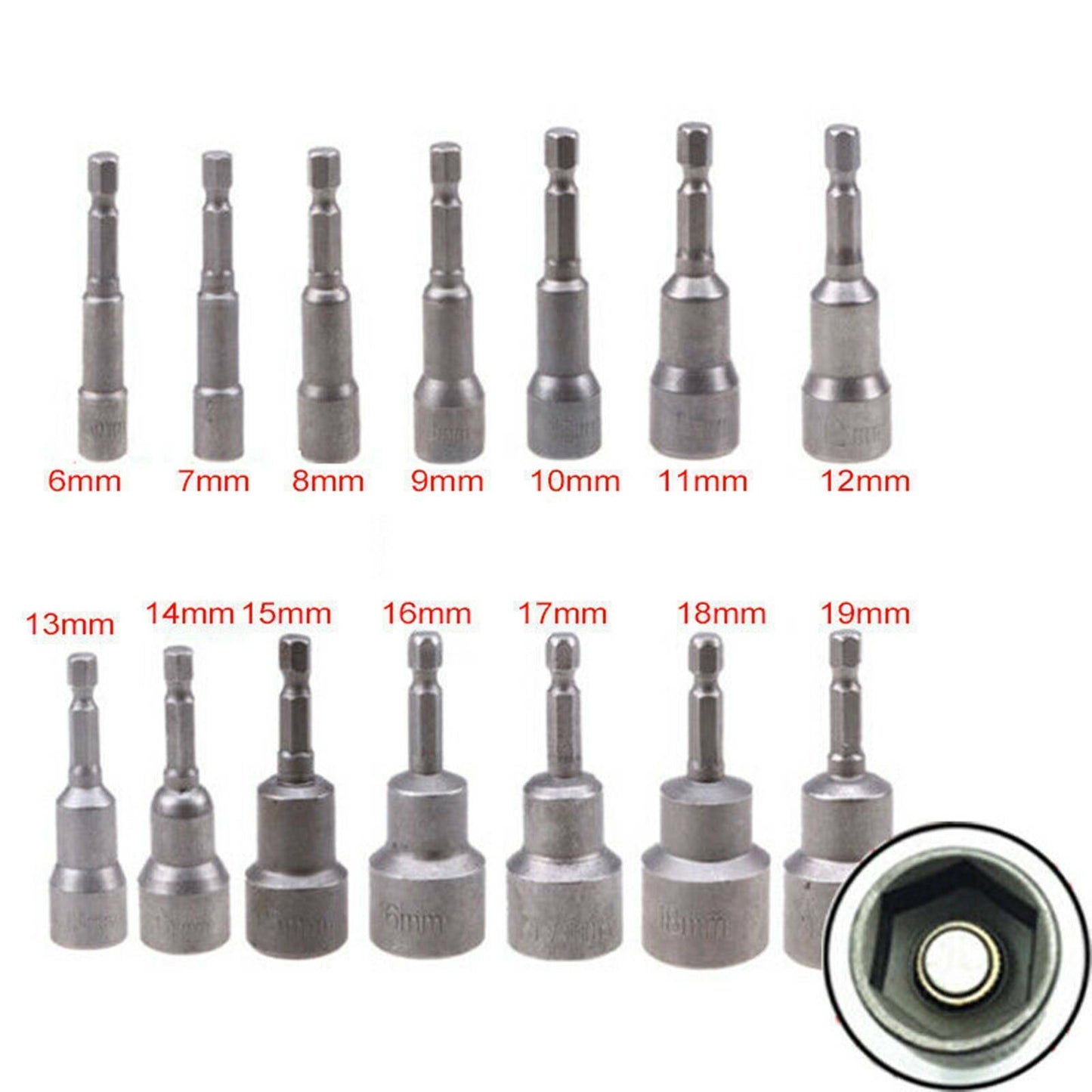 14pcs Nut Driver Bit Set Hex Magnetic Metric Socket Impact Drill 6 To 19MM UK