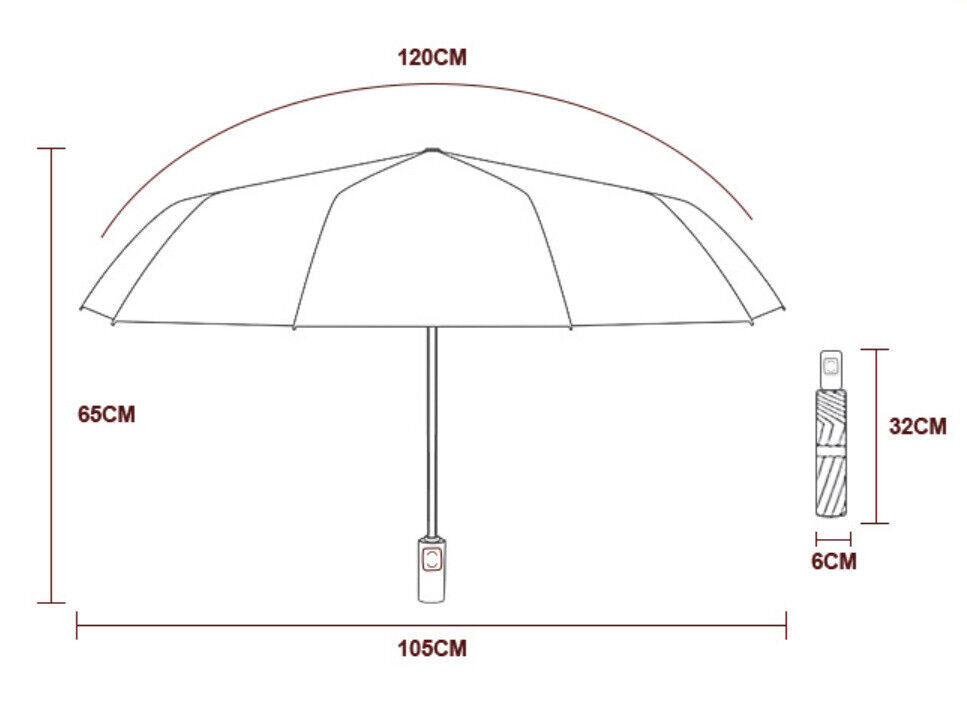 Extra Strength Foldable 24 Rods Umbrella Fully Automatic Large UV Protect Rain