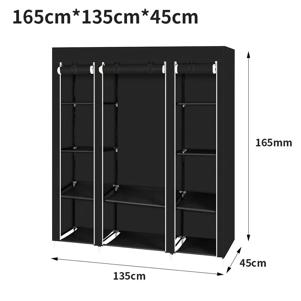 Fabric Canvas Wardrobe Clothes Storage Cupboard Hanging Rail Shelving Practical