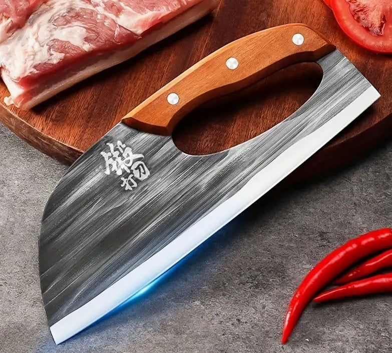Hand Forged Bone Cutter Kitchen Knife, High-Carbon Stainless Steel, Ergonomic Handle, Dual-Use Slicer, Lightweight, Easy to Clean