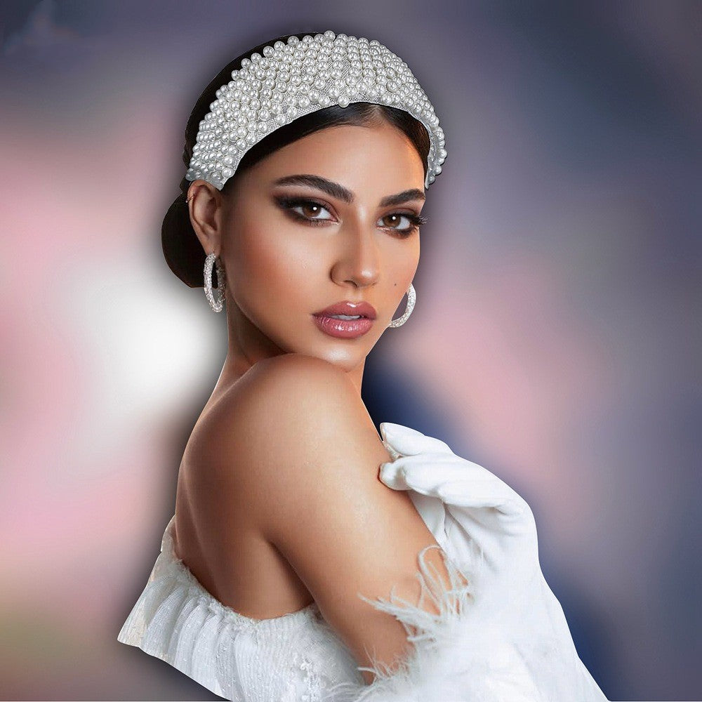 White Pearl Bride Headwear Handmade Beaded Hair Hoops, Hair Clips, Hair Accessories