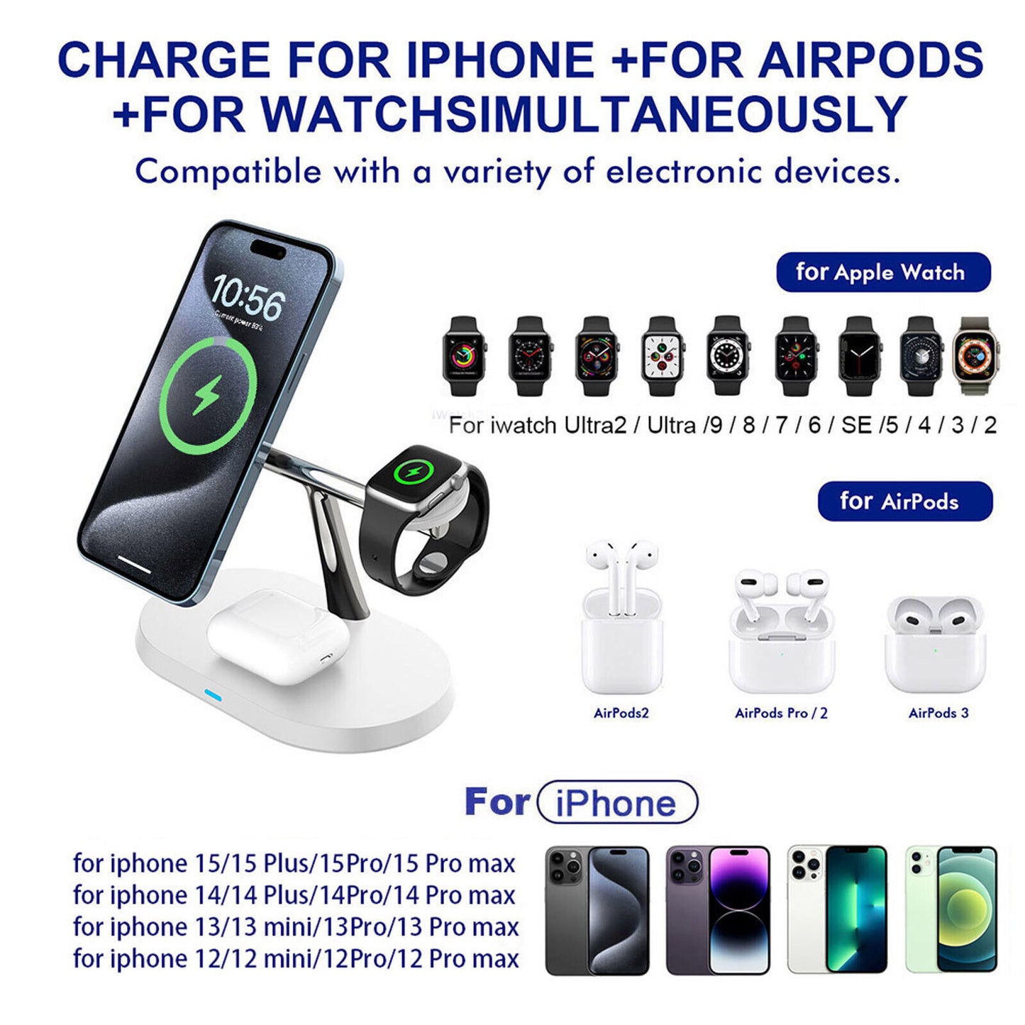 3in1 Magnetic Wireless Charger Stand For IWatch AirPod 15 14 13 16