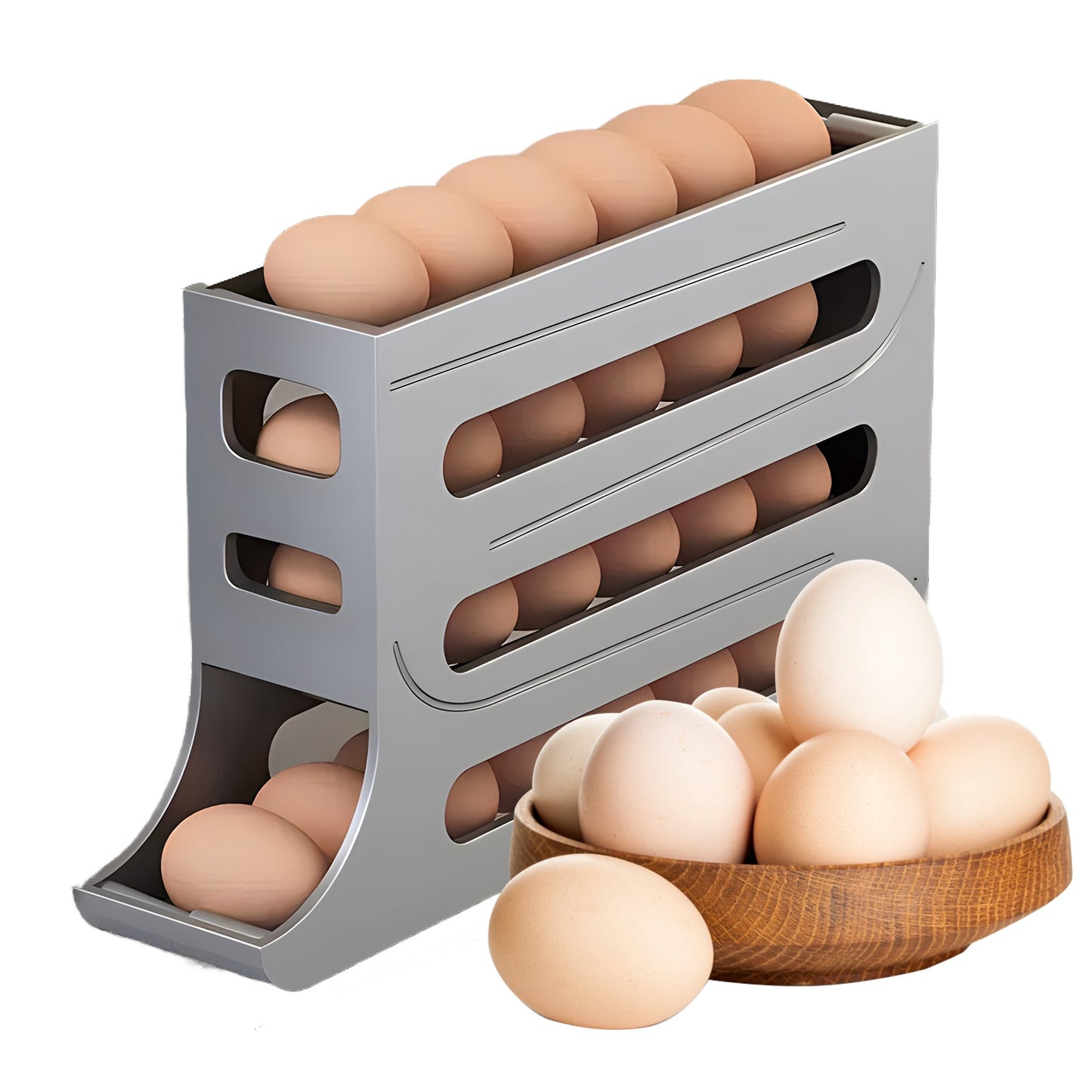 4-Tiers Auto Rolling Egg Dispenser, Space-Saving Egg Holder For Fridge And Countertop, Durable Plastic Kitchen Egg Organizer