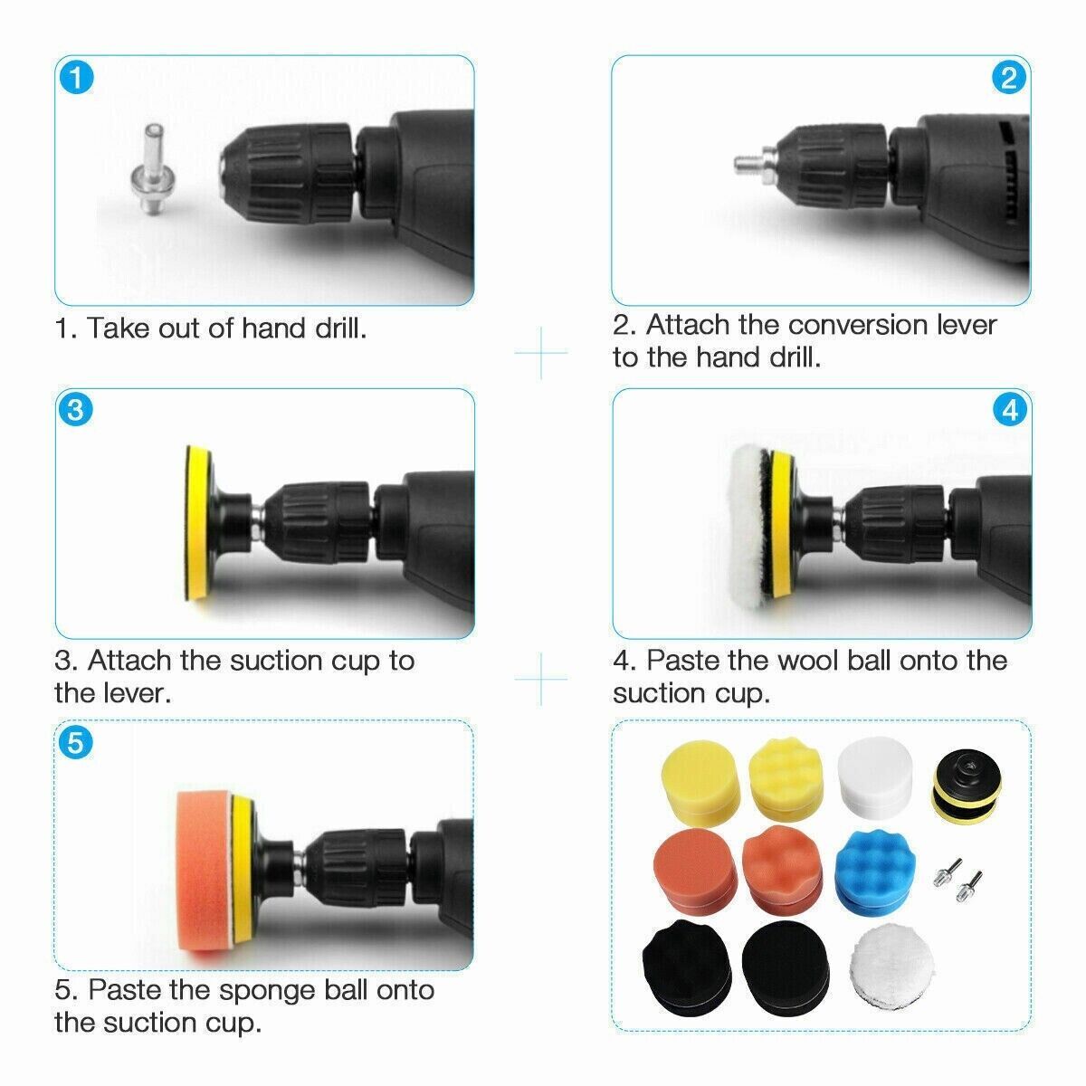 22 Car Polisher Gross Polishing Pads For Drill Sponge Buffer Waxing Buffing Kit