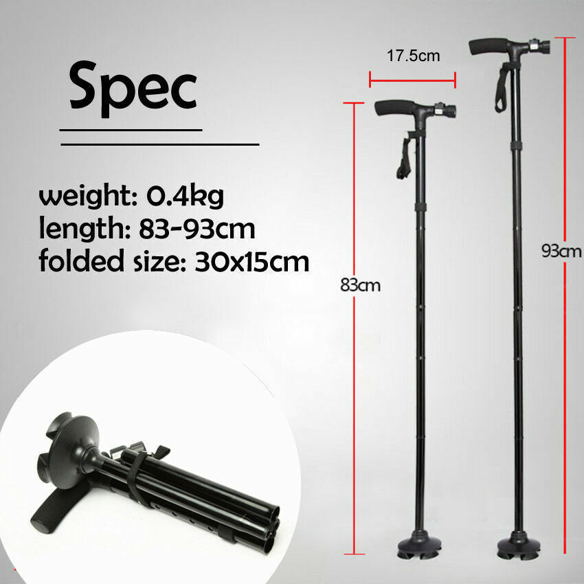 Collapsible Safety LED Walking Stick Adjustable Travel Hiking Cane Trekking Pole