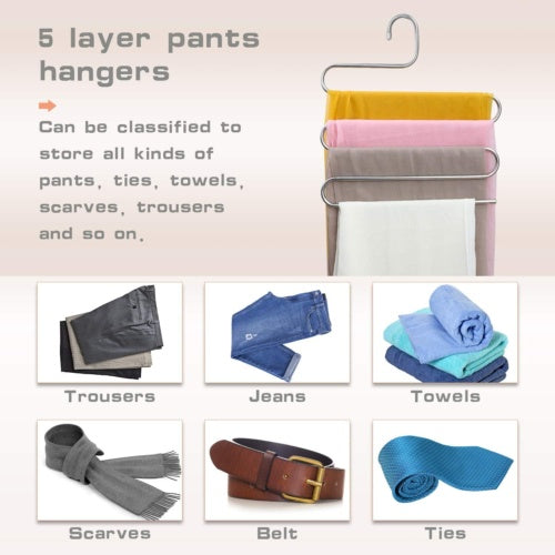 3pcs Clothes Pants Trouser Hanger Multi Layer Storage Closet Space Saver Organizer