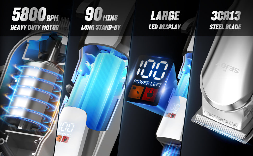 Sejoy Men's Hair Trimmer Multifunction Hair clippers for Body Head Hair Electric Beard Trimmer Shaver Rechargeable Grooming Kit