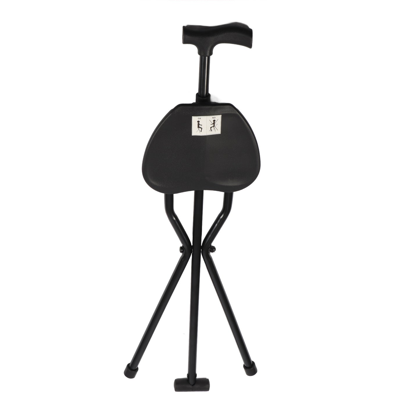 Foldable Crutch With Seat 3 Legs Handle Cane Walking Stick Unisex For Elderly