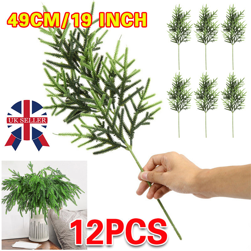 12pc Artificial Norfolk Pine Branches Pine Needle Branch For Christmas Decor