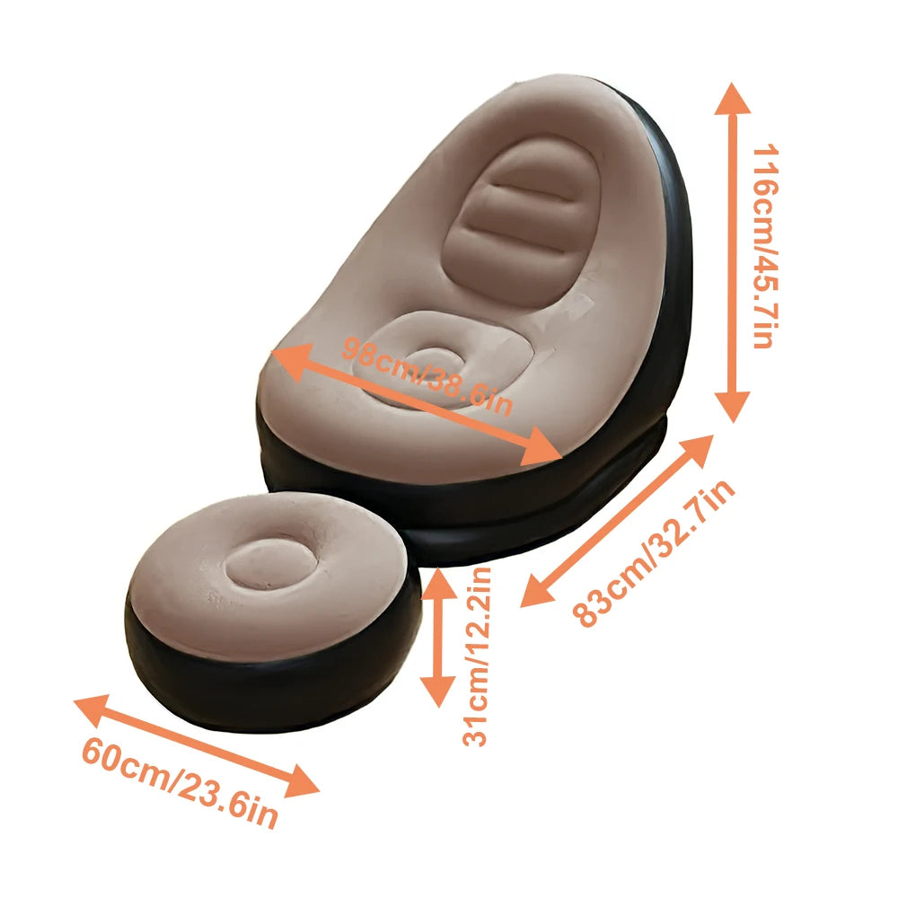 Inflatable Lounge Sofa Chair Foldable Indoor Outdoor Couch Portable Lazy Sofa Bed With Footstool For Living Room Bedroom Garden