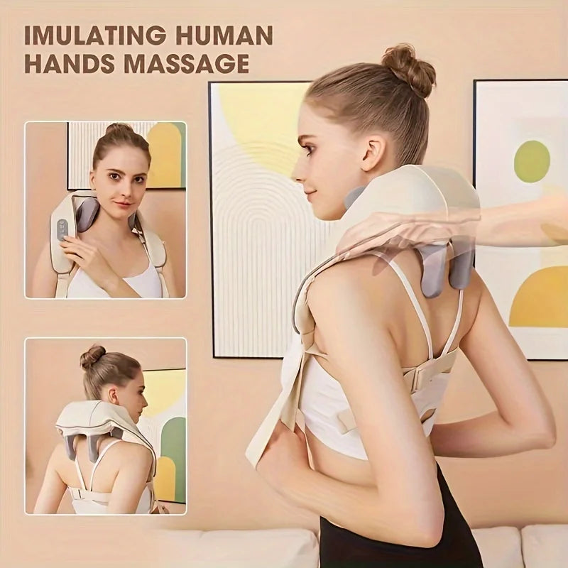 Electric Neck Shoulder Massager Wireless Trapezius Muscles Back Massage Pillow Cervical Back Massage Shawl for Parents Gifts
