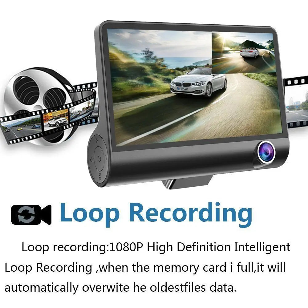 Podofo 3 Channel Car DVR 3-Lens Inside Vehicle Dash CamThree Way Camera DVRs Recorder Video Registrator Dashcam Camcorder