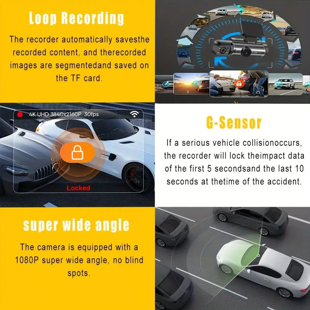 1080P HD Dash Cam Car Camera DVR Video Recorder 150 Wide-Angle Support 128GB with G-Sensor IR Night Vision Loop Recording