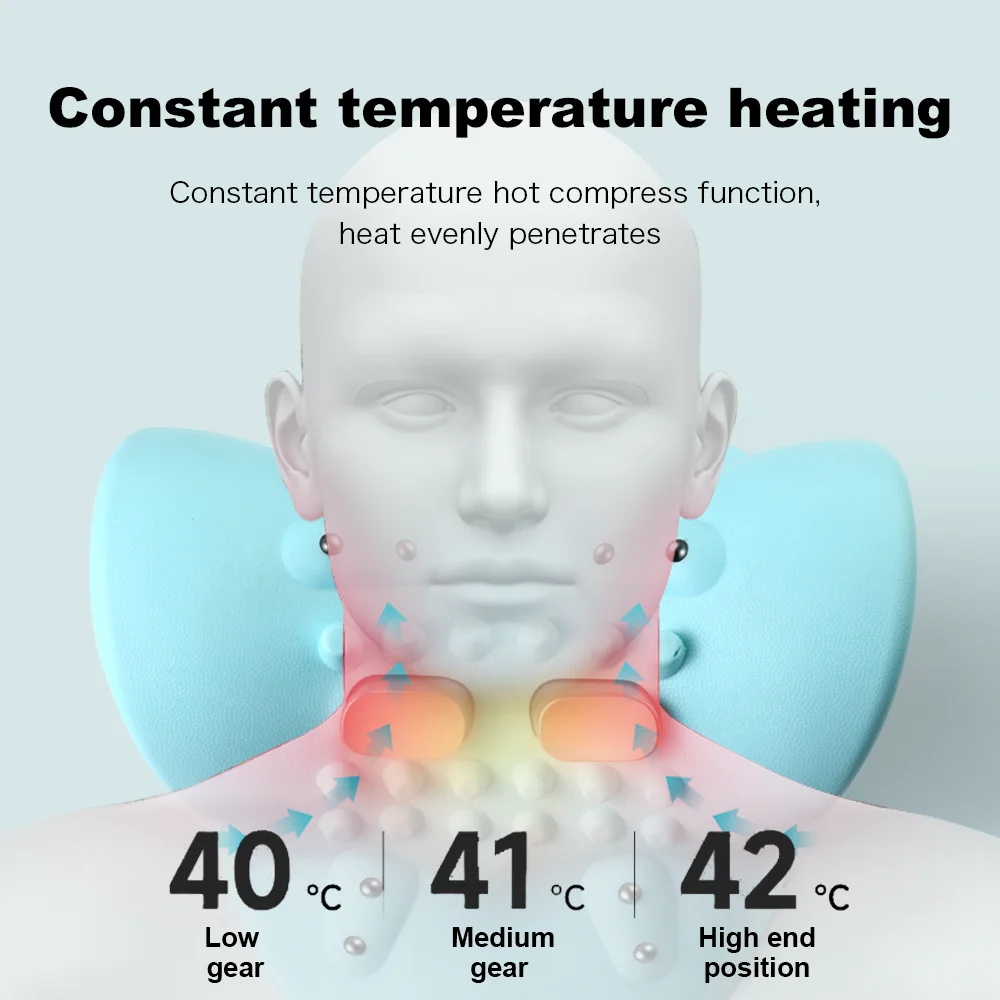 Neck Massager Pillow Adjustable Three speeds Heat Comfortable Stretching for Neck Shoulder Relaxation at Home Office Travel