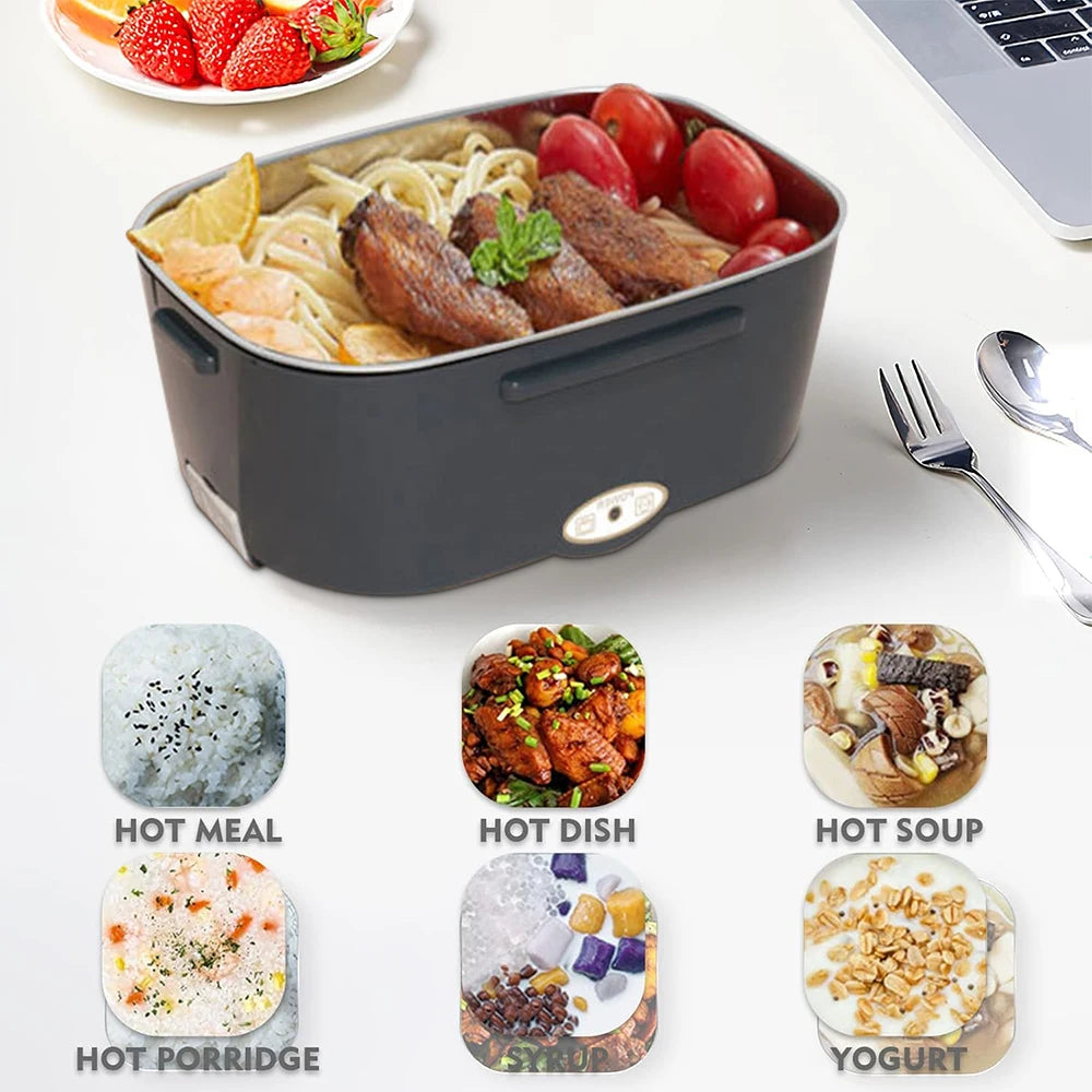 Portable Electric Lunch Box Stainless Steel Heated Food Container for Car/Office/Home Dining Box Microwave Oven