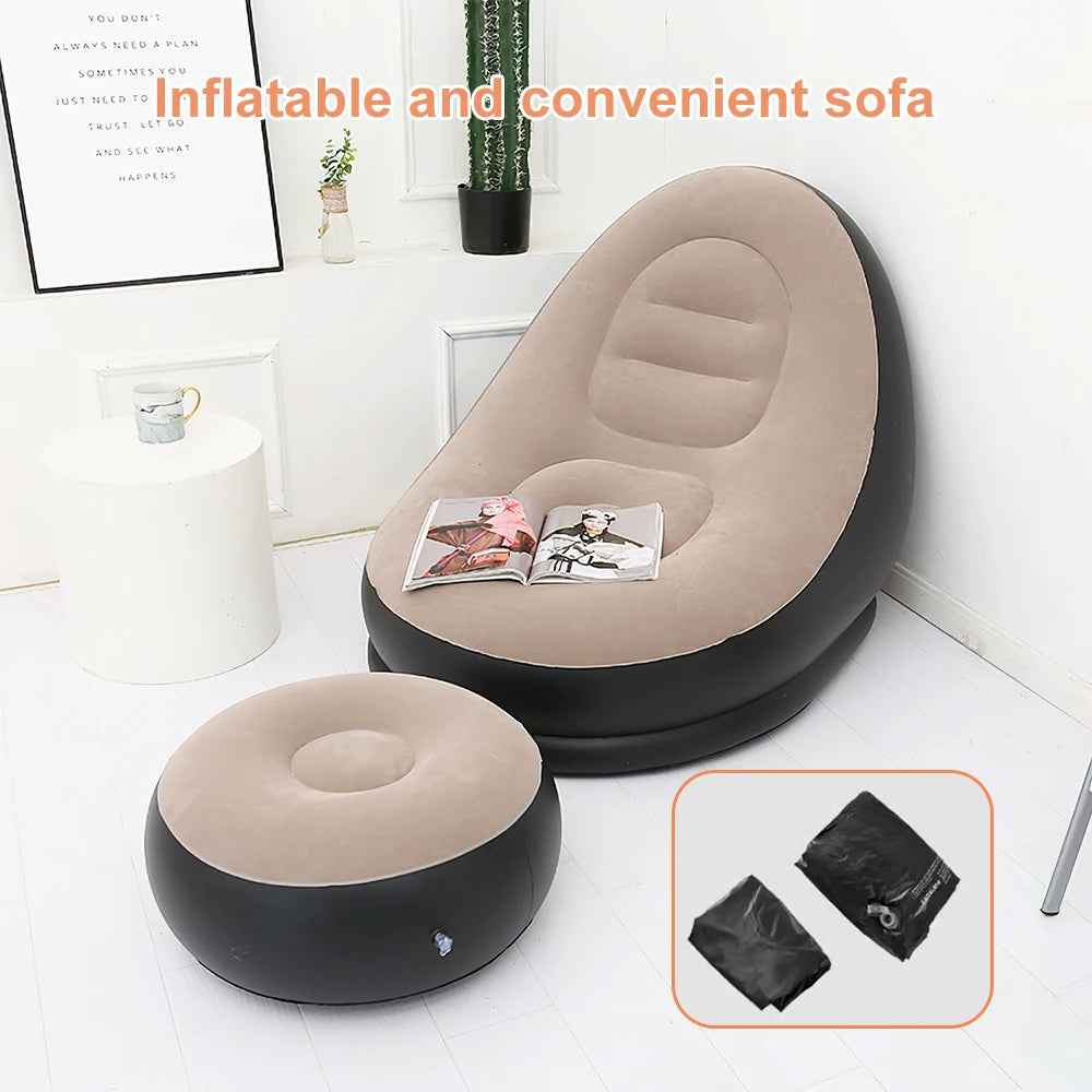 Inflatable Lounge Sofa Chair Foldable Indoor Outdoor Couch Portable Lazy Sofa Bed With Footstool For Living Room Bedroom Garden