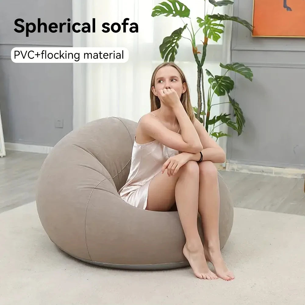 Brown Lazy Inflatable Sofa with Air Pump Spherical Sofa Chair Furniture for Bedroom and Living Room Indoor
