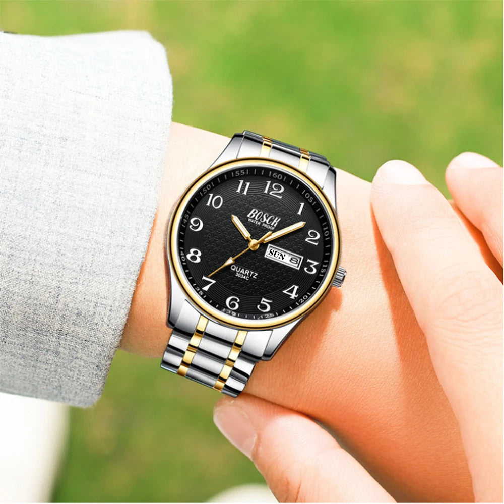BOSCK Analog Mens Watch 40mm Easy Read Stainless Steel Business Watch for Men Mens Wrist Watches Wrist Watch for Men