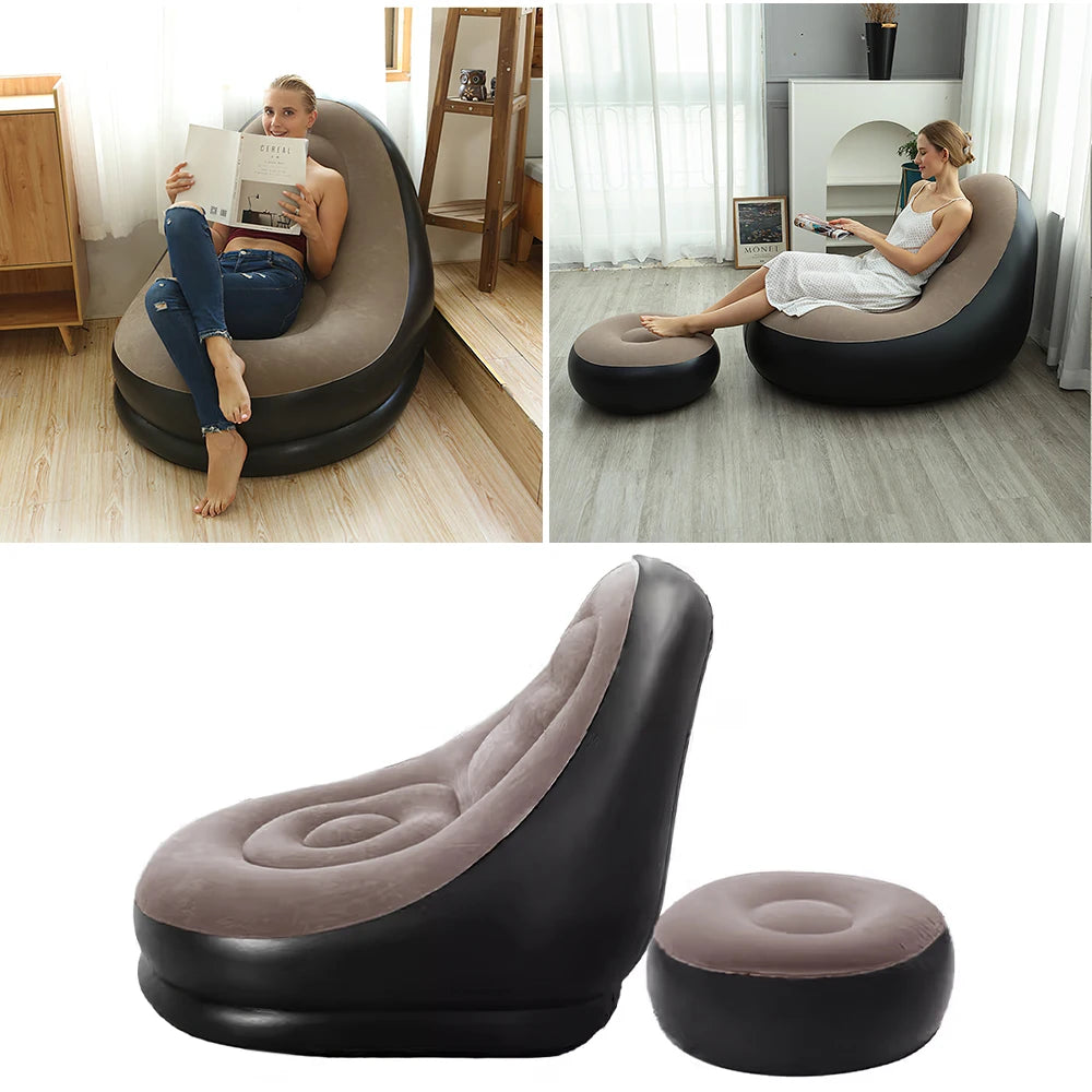 Inflatable Lounge Sofa Chair Foldable Indoor Outdoor Couch Portable Lazy Sofa Bed With Footstool For Living Room Bedroom Garden