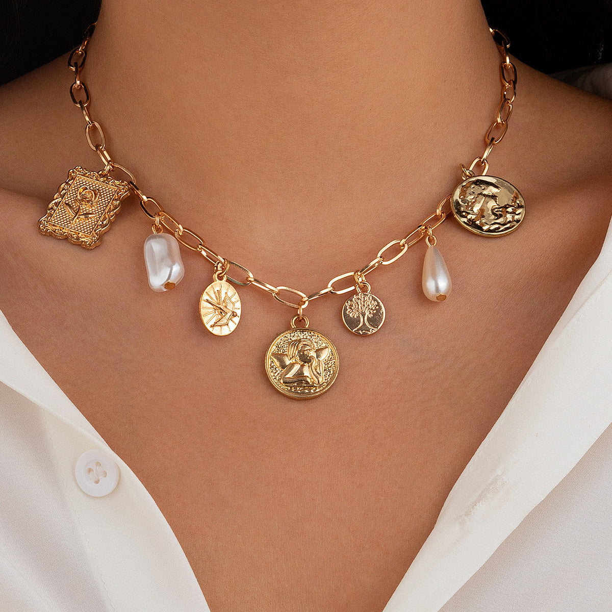 Ocean style fish tail imitation pearl tassel necklace necklaces beach starfish shell pendant accessories