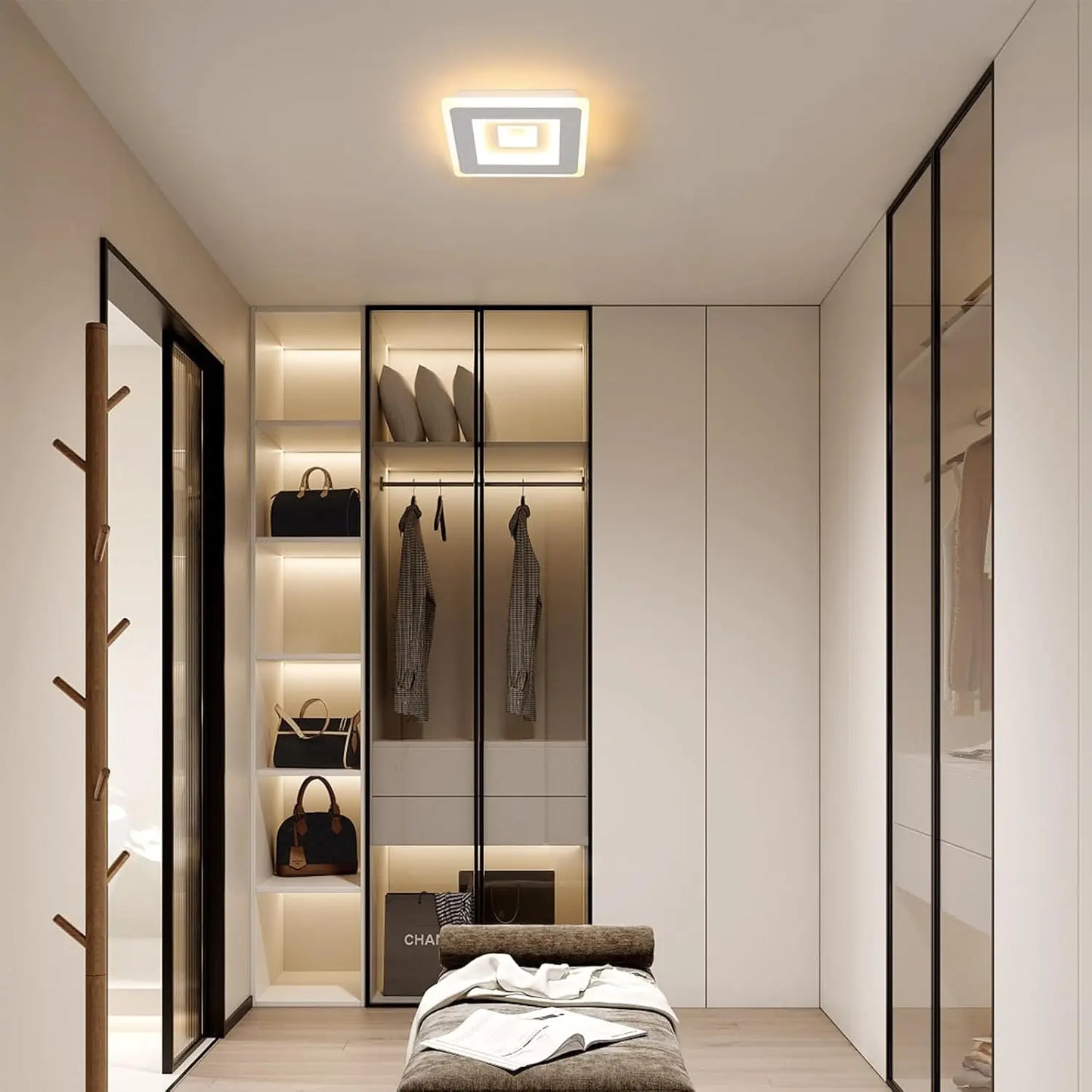Modern Square LED Ceiling Light,28W Acrylic Ceiling Lamp,White Ceiling Chandelier for Bedroom,Living Room Warm Light 3000K